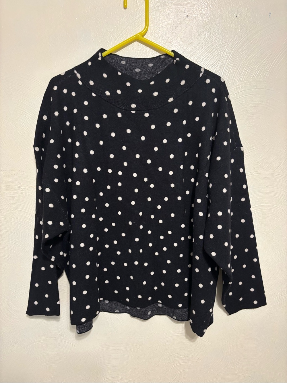 Maeve Anthropologie Black White Polka Dot Mock Neck Sweater 2X